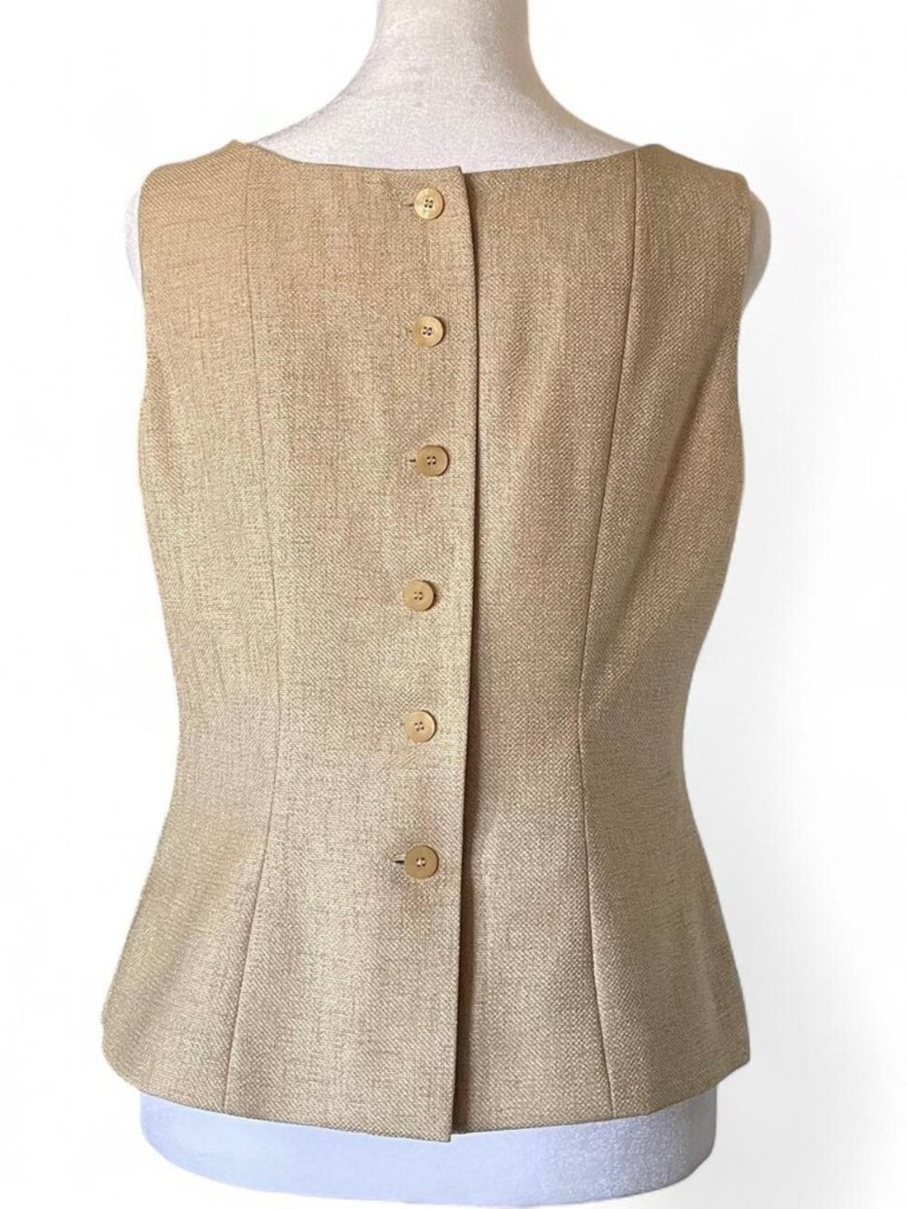 Vintage Jones New York Tailored Vest Top Tan/Beige Linen Blend Y2K - Size 6 - Picture 2 of 6